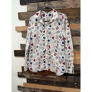 Talbots Women's Paris Print Button Down Shirt 100% cotton size large